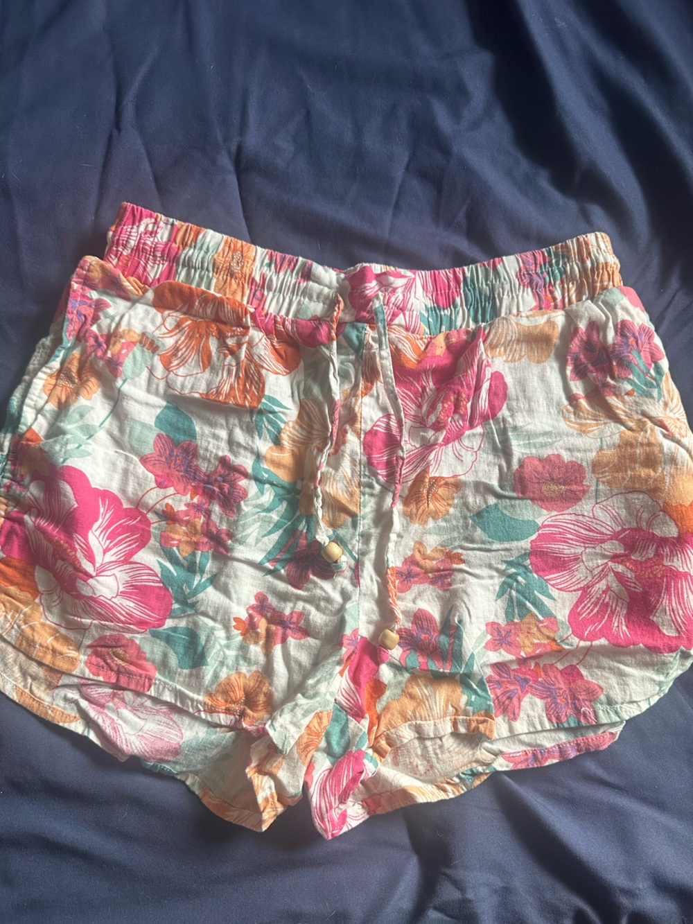 Rachel Zoe Floral Drawstring Athletic Shorts - Pink, Orange & Teal